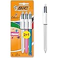 BIC 4 Colours Shine Pens, Multicoloured Pen, Retractable Ballpoint Pens, Biro Pens, Medium 1.0mm, Green, Blue, Black, Red, 3