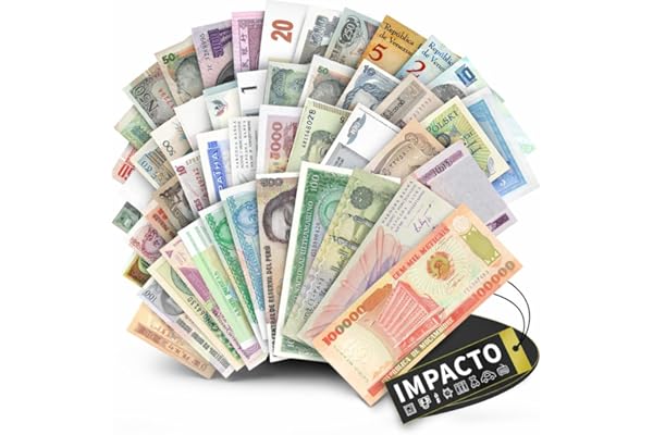 IMPACTO COLECCIONABLES | Collection de 50 Billets Authentiques du Monde – sans Doublons, Démonétisés et de Divers Pays | Idéal pour Les Collectionneurs, Certificat d'Authenticité Inclus