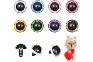 MUCUNNIA Lot de 60 yeux de sécurité en plastique à paillettes pour Amigurumi - 18 mm - Yeux de sécurité pour crochet avec rondelles - Yeux de poupée pour animaux en peluche au crochet - Marionnettes