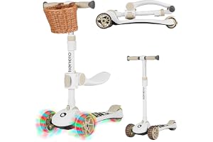 LIONELO Franky 2-i-1 Balansskoter & Löpcykel för Barn från 1 år, LED-hjul | Hopfällbar Trehjulig Sparkcykel med Avtagbart Säte, Blinkande, Korg, Höjdjusterbart Styre, Växer med Barnet upp till 50 kg