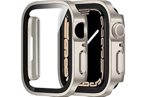 ZZDZZ 2 Pack Hard PC Case Compatible with Apple Watch Case 45mm Series 9/8/7 with Tempered Glass Screen Protector, Ultra-Thin Straight Edge Protective Cover for iWatch 45mm (Starlight/Starlight)