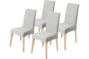 LANSHENG Dining Chair Covers Set of 4, Stretch Dining Chair Protector Slipcovers Jacquard, Elastic Removable Washable Chair Seat Cover for Dining Room Kitchen Banquet Restaurant Home, Light Grey