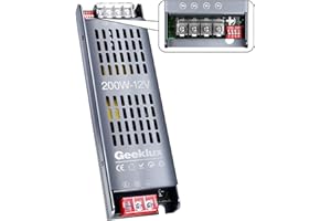 LASLUX Alimentatore LED 12V 200W Ultra Sottile Dimmerabile 4 Livelli, Trasformatore 220V AC a DC16.6A, Driver LED a Tensione Costante per Striscia (12V, 200, Watt)