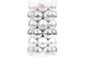 Sea Team 41-Pack Christmas Ball Ornaments with Strings, 40mm/1.57" Small Size Baubles, Shatterproof Plastic Christmas Bulbs, Hanging Decorations for Xmas Tree, Holiday, Wedding, Party, Silver