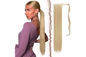 FESHFEN Cola de Caballo Extensiones 60 cm Largo Liso Postizos de Pelo Natural Sintética Ponytail Extensiones de Cabello Coleta Postizos para Mujeres, Rubio Cenizo