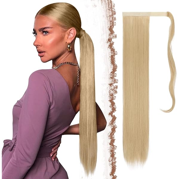 FESHFEN Zopf-Haarteil 38 Cm – Wellig, Mit Kordelzug, Clip-in, Farbe Honigblond/Hellbraun