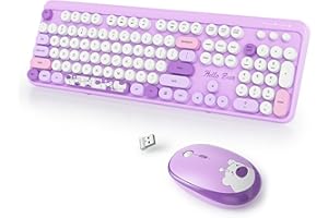 SbocKeeb Tastiera Colorata e Mouse Wireless, Cute Tastiera Wireless con Tastierino Numerico, Retro Macchina Da Scrivere Full-sizewith Tasti Rotondi, 2.4 GHz, Americana QWERTY