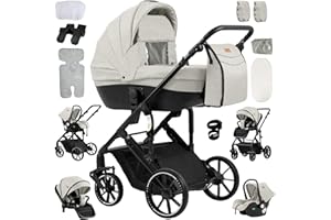 Magic ZC Carrito Bebe 4 en 1, Carro Bebe 4 Piezas Plegado Conveniente con Un Solo Clic, Carrito Bebes con Modo de Doble Empuje Reversible, Cochecito Bebes 3 Piezas Paisaje Alto (688 Yellowish)