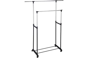 King Collection King Home Stender appendiabiti Doppio Estensibile con Ruote, misure: 82,5/125X42,5X97/170H, , Nero, multicolore, plastica