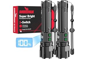 ‎SHADOWHAWK Shadowhawk Taschenlampe Led Aufladbar 2-Stück | Taktische Taschenlampe (2 Schalter) 500000 Lumen Extrem Hell, Bis zu 1000m Reichweite, 12h Laufzeit für Camping/Outdoor/Wandern, Anpassbare Helligkeit