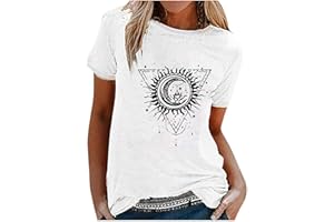BOTCAM Maglietta da donna oversize – Maglietta da donna con sole e luna, scollo rotondo, camicetta basic, comoda, per adolescenti e ragazze, Y2k