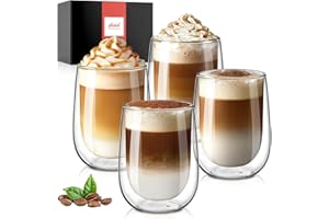 glastal 4x350ml Double Walled Coffee Glasses Mugs Cappuccino Latte Macchiato Glasses Cups for Coffee Tea Milk Juice Ice Cream Borosilicate Heat Resistant Glass Cups