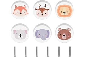 Funnytek Pack of 6 Animal Wooden Drawer Handles, Animal Picture Furniture Knobs, Children's Circular Cabinet Knobs, Wood for Children's Room, Wooden Drawer Handle, Wooden Knobs, Cupboard Knobs with