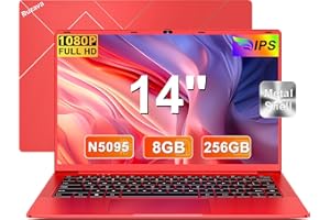 RUZAVA Ordenador Portátil 14 Pulgadas Celeron N5095 Up to 2,9 GHz Win11 8GB RAM 256GB SSD Expansión 1TB 5G WiFi Portatil 1920x1080 FHD BT4.2 HDMl USB 3.0 con Mouse Español Película - Rojo Metal Portatiles