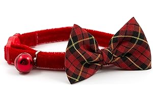 Ancol Vintage Bow Safety Cat Collar in Tartan - Luxury Velvet Collar with Removable Bow and Break Away Buckle - Includes Warning Bell