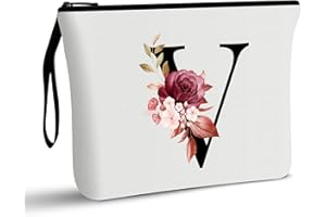 VAVABOX A-Z - Bolsa de Maquillaje Personalizada, Regalos de cumpleaños para Mujeres y Madres, Regalos para Mejor Amiga, Bolsa de cosméticos para Novia, Dama de Honor, Señoras (A) (V, Blanco)