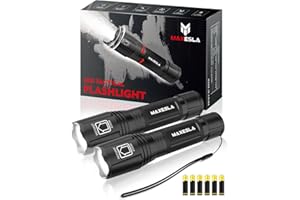 Maxesla LED Taschenlampe, 3000 Lumen Extrem Hell LED Taschenlampen, Zoombare Camping Handlampe mit 5 Modi, Batteriebetrieben,Wasserdichte Flashlight für Camping, Outdoor, Wandern, Angeln, 2 Stück