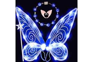 AONUILY Fairy Wings, Light up Butterfly Wings LED Fairy Wings for Kids Girls Adult Dress-Up Accessories for Halloween Christmas Fairy Costumes (Blue Fairy Wings 1)