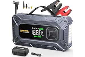 WIRSHK Jump Starter Power Pack with Air Compressor, 8000A 150PSI Portable Car Battery Booster (8.0L Petrol/10L Diesel), 12V Car Jump Starter Power Bank with Jump Leads, LCD Screen, 2 LED Light