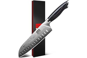 SHAN ZU Nóż Santoku ze stali w proszku, 18 cm profesjonalna kuchnia kuchnia japońska super ostra twarda stal nóż Santoku nóż do warzyw i mięsa, ergonomiczny uchwyt drewniany pakka