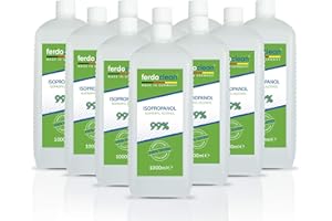 ferdoclean isopropanol 99% 10 x 1000 ml | Solvant 10 litres de nettoyant alcoolisé IPA pour la maison, la cuisine, la voiture et plus | Détergent dégraissant (lot de 10)