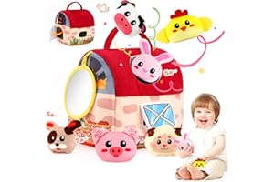 YBZEGRD Juguetes de Peluche Suave para Bebés 6-12-18-24 Meses–Granero Sensorial de Granja con Animales Vaca, Oveja & Gallina, Sonajeros & Espejo – Juego Montessori para Desarrollo de Motricidad Fina 1-2 Años