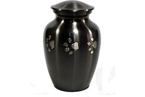 eSplanade Mini Cremation Urn Memorial Jar Pot Container | Small Keepsake for Funeral Ashes Burial | Silver Paws Printed Metal Keepsake | Black - 4.5" Inches