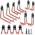 U-HOOME Heavy Duty 12 Pack Garage Hooks - Steel Wall Rack Organizer for Tools, Bikes, Ladders & Brooms (Orange)
