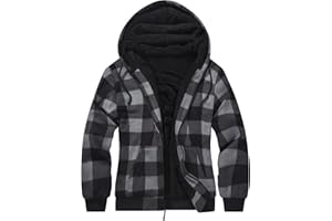 geeksport Fleecejacke Herren Sweatjacke Männer mit Kapuze Warme Kapuzenjacke Gefüttert Winterjacke Kariertes Hoodie mit ReißVerschluss