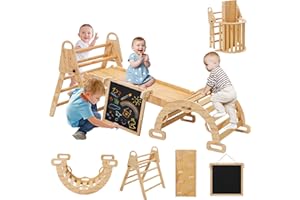 FORROBY 8 in 1 Climbing Frame for Toddlers with Ramp,Ladder and Arch,Pikler Triangle Set,Wooden Foldable Baby Montessori Climber Toys,Play Jungle Gym for Kids Indoor Outdoor,Gift For Girls Boys 1-6 Years Old