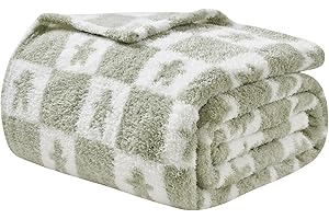 EMME Koc polarowy w kratkę puszysty miękki zielony piernikowy człowiek 130 x 150 cm