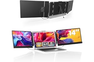hualink Triple Laptop Screen Extender - 14" FHD 1080P IPS HDMI/USB-A/Type-C Portable Monitor for Laptop 13-17”Plug and Play for MacBook,Windows,Chrome,Switch