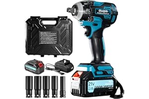 Olubfdh Akku Schlagschrauber mit 4.0Ah Lithium Batterie, 21V Bürstenloser Elektro Schlagschrauber mit 450N.m 1/2 Zoll LED-Licht, Anzeige des Akkustands für Haus, Gerüstbau & Radmuttern