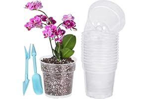 ODOOKON Lot de 20 Pots à orchidées 11,5cm, Kit de rempotage d'orchidées, Pot de Fleurs Transparent avec Trous de Drainage, Transparent en Plastique et Mini kit d'outils de Jardinage