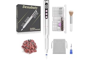 Denabuty Fresa Per Unghie 35000 RPM, Lima elettrica per unghie Professional 12 in 1, Senze Fili Ricaricabile Portatile con Display LCD Elettrico Manicure e Pedicure Rimozione Gel Casa, Salon, Argento