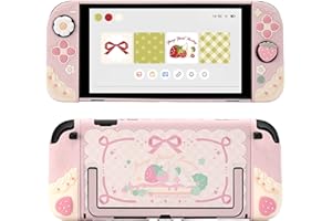 GeekShare Coque de protection en silicone souple compatible avec Switch 2 - Coque de protection séparable avec 2 capuchons pour les pouces - Fraises avec crème (rose)