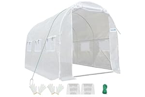 Quictent Foliengewächshaus Gewächshaus 300 x 200 x 200 cm, 6m² Tunnelgewächshaus mit verzinktem Stahlrahmen, Gartentunnel Tomatengewächshaus mit doppelter Reißverschlusstür und 6 aufrollbaren Fenstern