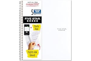 Five Star Spiral Notebook + Study App, 5 Subject, College Ruled Paper, Fights Ink Bleed, Water Resistant Cover, 8-1/2" x 11", 200 Sheets, White (72460)