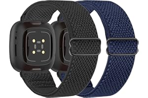 Larbolu 2 Paquet Compatible avec Fitbit Versa 4 Bracelet/Fitbit Versa 3 Bracelet/Fitbit Sense Bracelet Femme Homme, Bracelet Sport en Nylon Élastique pour Versa 4/Versa 3/Sense