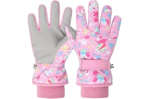 HNGEMSY Handschuhe Kinder Winter Schneehandschuhe Skihandschuhe für 2-13 Jahre Mädchen Jungen PU Palme Wasserdicht Winddichte Warm Fleece Winterhandschuhe