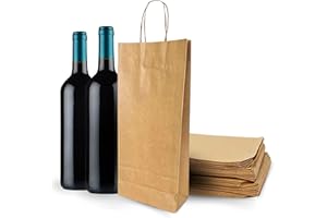 ESPIRITO REBELDE 50 sacchetti per 2 bottiglie di vino, 18 x 8 x 34 cm, design elegante, trasporto sicuro con manici rinforzati, ideale per negozi di vino, regali di Natale e feste