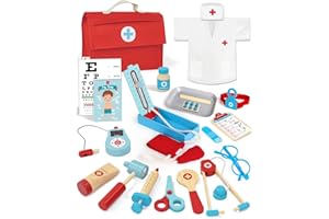 Lehoo Castle Teczka medyczna drewniana zabawka, zabawki dla dzieci 3 lata, zestaw lekarza dla dzieci, zabawki lekarskie, prezenty dla dziewczynki 5 lat (niebieski)