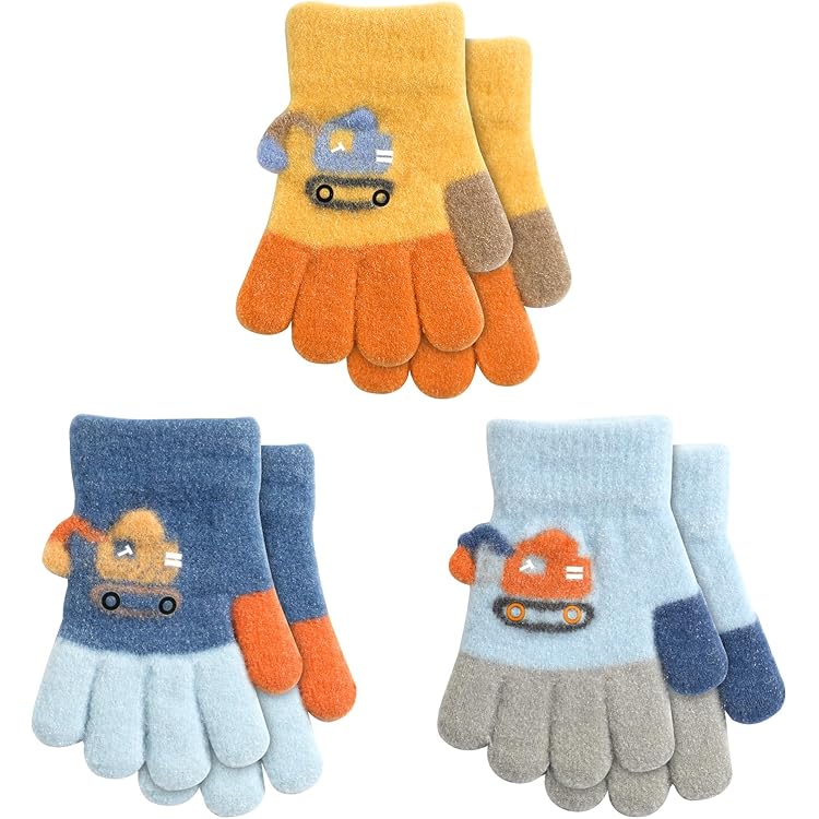 TAGVO Warme gebreide handschoenen, winddicht, dikke thermische meisjes jongens kinderhandschoenen, elastische gebreide kinderhandschoenen, 3 paar voor buiten (leeftijd 4 ~ 7 jaar