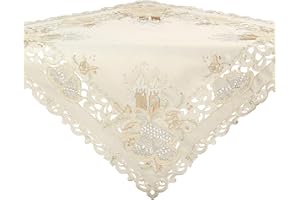 Quinnyshop Bezaubernder Weihnachten Tischläufer/Tischdeckchen Creme-Weiß mit Gold Kerzen Glocken Stickerei - Größe wählbar (110 x 110 cm)