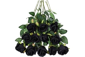 Tifuly 12 Pezzi Rose Artificiali, realistica Singola a Gambo Lungo Rosa Finta, Bouquet da Sposa da Sposa in Seta per Decorazioni da Ufficio in casa per Feste in Giardino (Nero)
