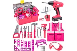 LOYO Kids Tool Set 50 Pcs Kids Construction Toys with Vest, Tool Box with Electric Drill Toy, Pretend Play Kids Toys for Girls Age 3 4 5 6 Years Old