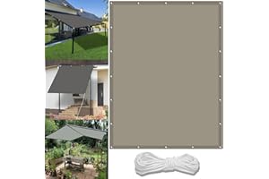 WGLF SUN Sunscreen Awning Canopy 3 x 3.2 m(9.8 x 10.5ft) Waterproof Patio Sunshade with Free Rope UV Block Weather-Resistant with Grommets Pes Sunsail for Camping Beach Deck Porch, Khaki