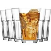 Tradineur Set of 6 Tall Glasses "Aras", Classic, Thick Base, Strong, Dishwasher Safe, Soda Safe, Water Beverages, 12 x 3 cm,