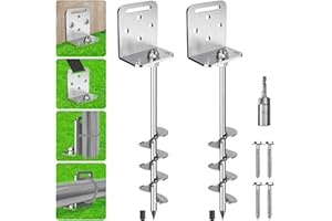 Benelabel Ancrages de Sol, 50cm Piquet de Fixation Trampoline 2pcs Ancrage au Sol Robuste 5cm éPi de La TempêTe de Vent pour BalançOire/Camping/Abri/Chien/Carport/Auvent avec Plaque Fixe