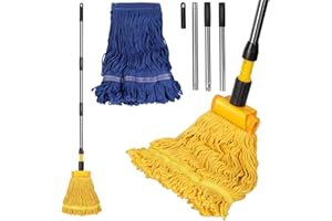 MASTERTOP Industrial Mop, Looped-End String Mops with 53" Long Stainless Steel Handle, Floor Mop with 2 Reusable Cotton Pads, Heavy Duty Commercial Mops for Mall,Factories,Warehouses,Office Stairs